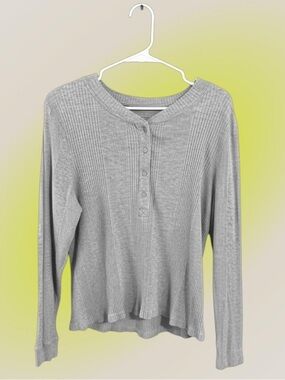 Gray Aerie Ribbed Henley Long-Sleeve Top